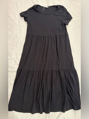 Black Tiered Short Sleeve Maxi Dress XL